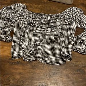 Plaid off the shoulder shirt